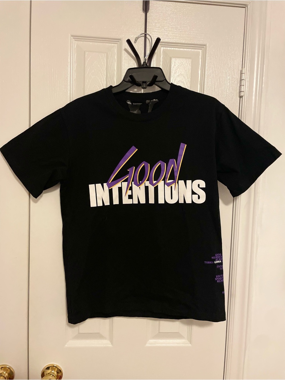 VLONE Black Tee with White and Purple Good Intentions Graphic